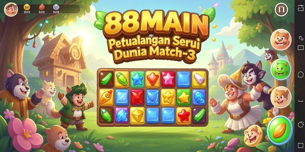 Screenshot utama 88MAIN menampilkan gameplay seru dan menantang Match-3.