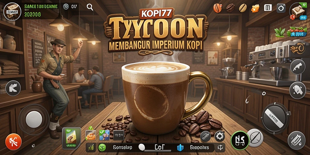 Tampilan gameplay KOPI77 menampilkan keindahan kedai kopi yang dikelola pemain.