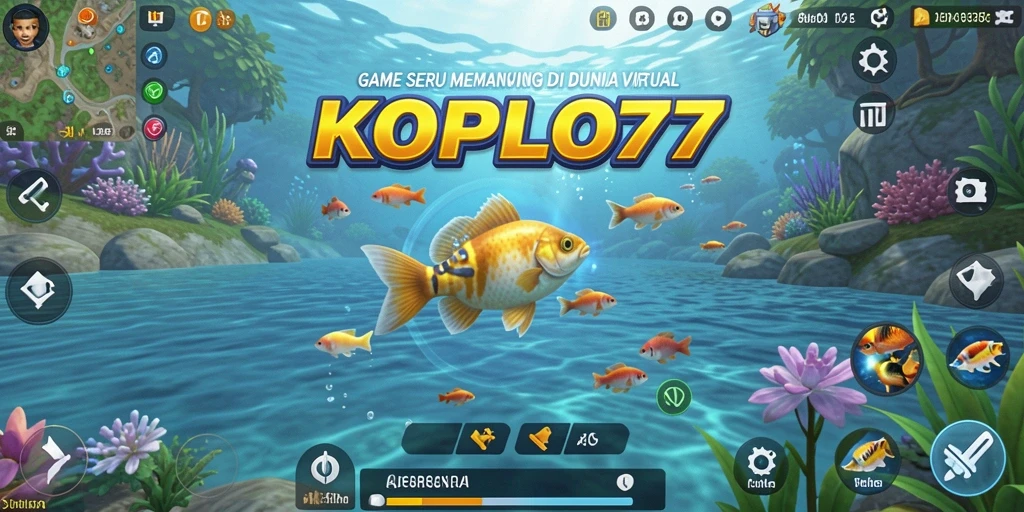 Screenshot utama KOPLO77 menampilkan pemain sedang memancing dengan pemandangan yang menakjubkan.