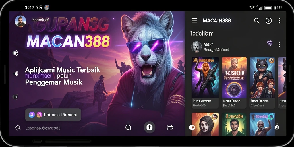 Screenshot utama MACAN388 menampilkan antarmuka aplikasi musik yang menarik.