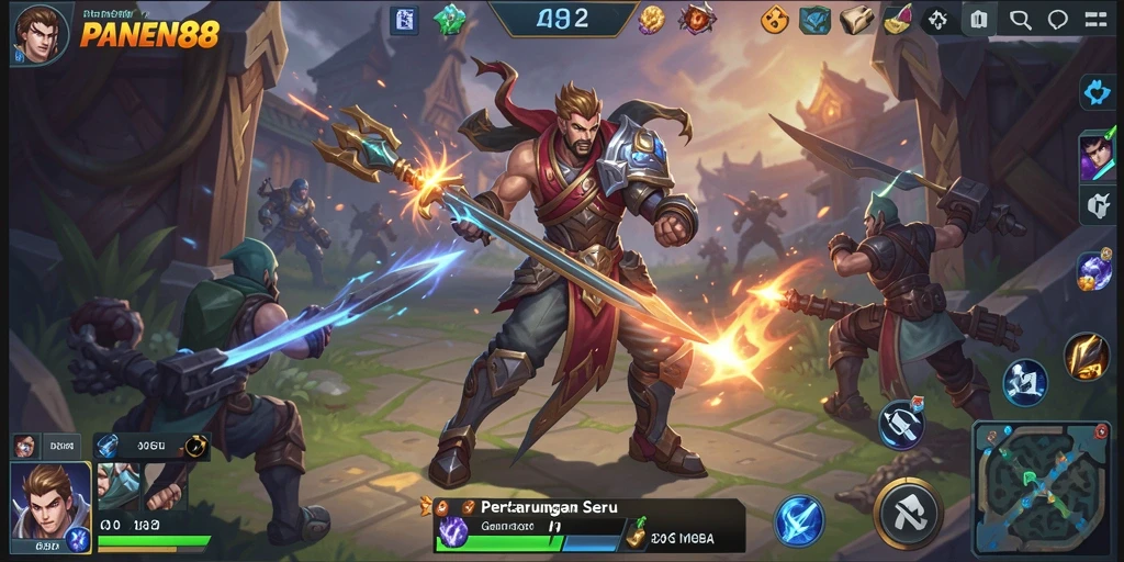 Screenshot gameplay PANEN88 menampilkan aksi pertempuran tim yang mendebarkan.