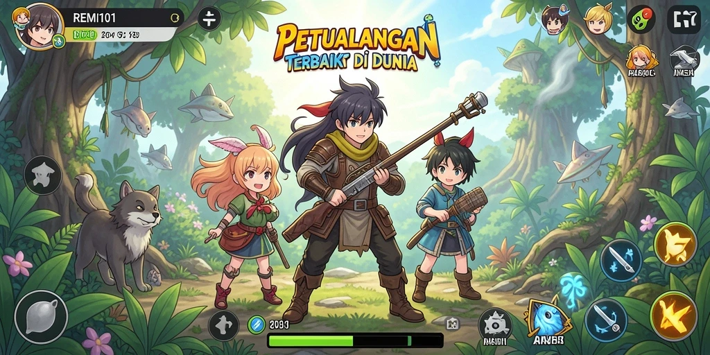 Tangkapan layar REMI101 menunjukkan momen epic dalam pertempuran Anime.