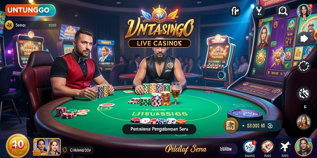 Screenshot UNTUNGGO menunjukkan gameplay Live Casino yang mendebarkan.